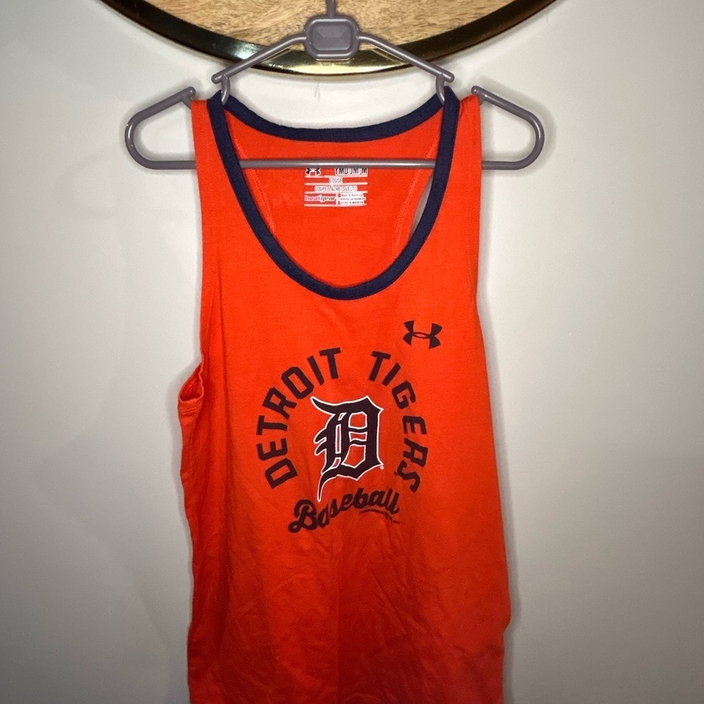 Under Armour Detroit Tigers Vibrant Orange Tank with Dark Blue Trim